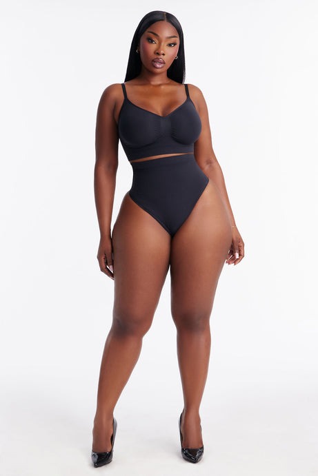 Nova Sculpt Seamless Strong Compression Mid Waist Thong - Black