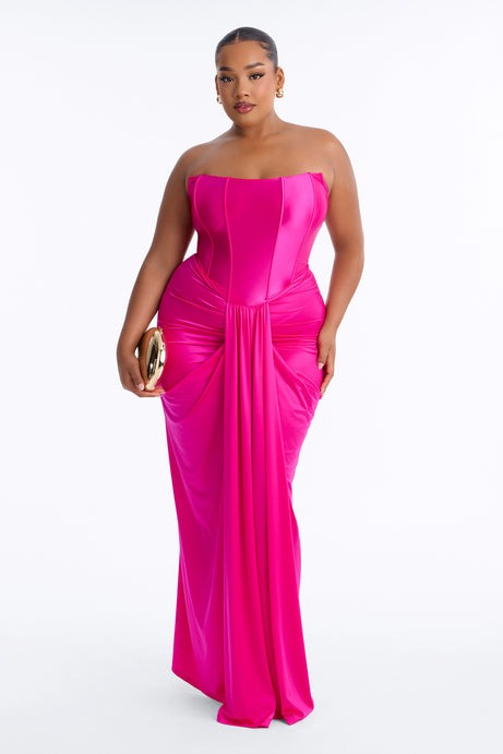 Warm Horizon Satin Maxi Gown - Hot Pink