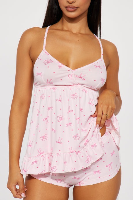 Cute And Sweet Cami PJ Short Set - Pink