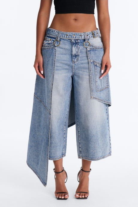 Dual Reality Overlay Culotte Jeans - Light Wash