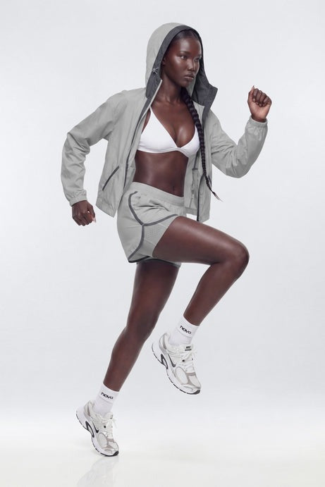 Reflective Lightweight Hooded Running Jacket - Grey/Silver