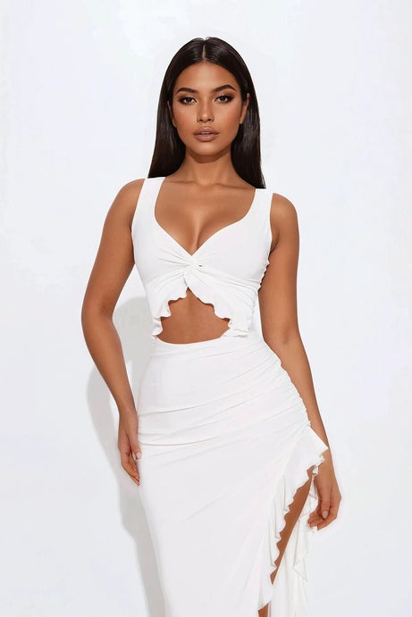 Selena Ruffle Cut Out Maxi Dress - White