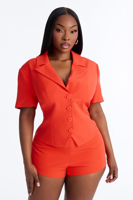 Ashleigh Short Sleeve Lace Up Blazer - Tangerine