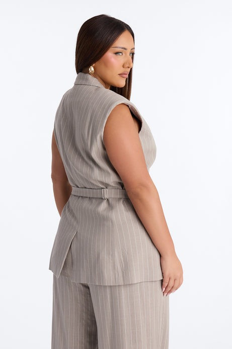 Brittany Single Breasted Linen Vest - Stone