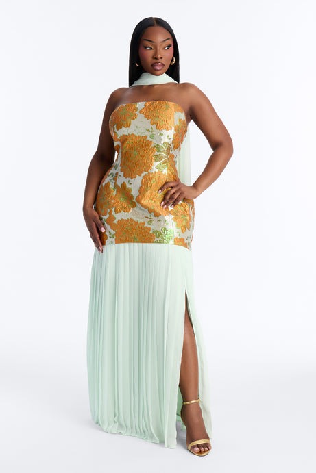 Bare Beauty Scarf Jacquard Gown - Mint/combo