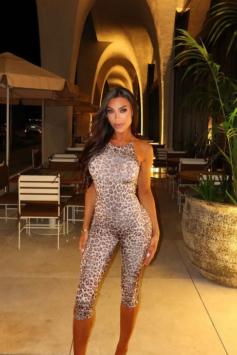 Killer Catwalk Halter Cpari Jumpsuit - Brown/combo