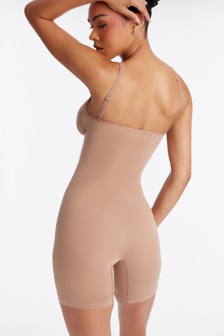 Nova Sculpt Seamless Strong Compression Zip Front Thigh Shaping Bodysuit - Nude