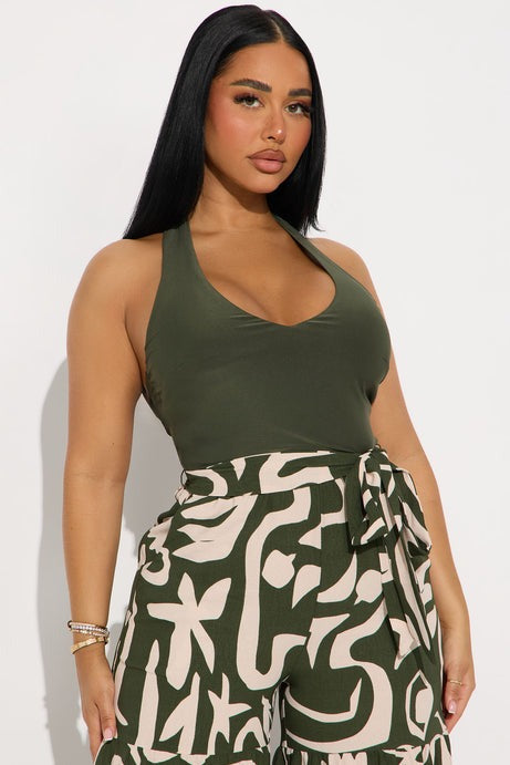 Connection With Nature Abstract Jumpsuit - Olive/combo