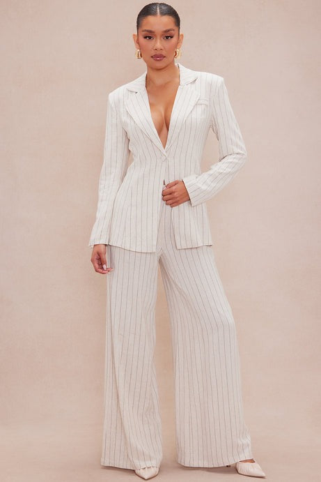 Camille Linen Blazer Suit Set - Cream/combo
