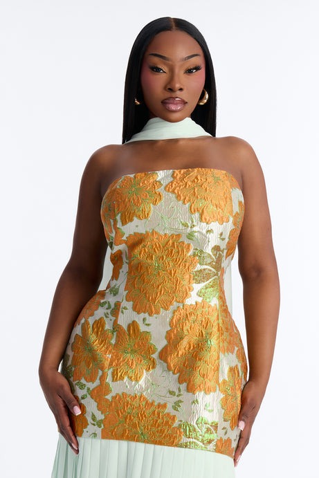 Bare Beauty Scarf Jacquard Gown - Mint/combo