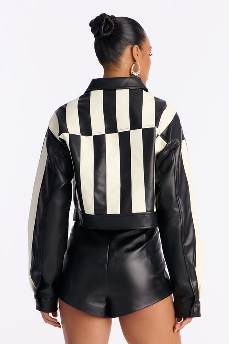 Get Over It Cropped Faux Leather Jacket - Black/White