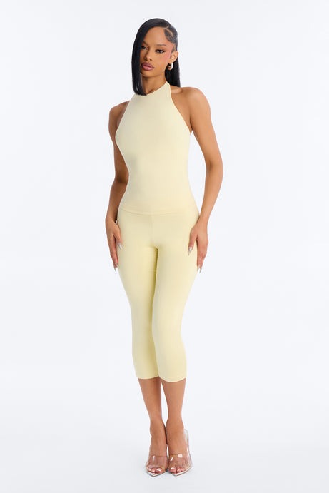 Second Skin Bra Pad Sleeveless Halter Top - Butter Yellow