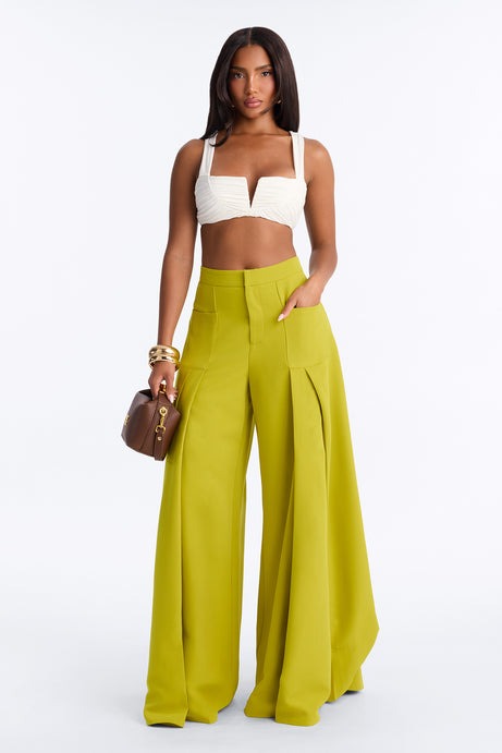 Stand Out Super Wide Pleated Trouser - Chartreuse