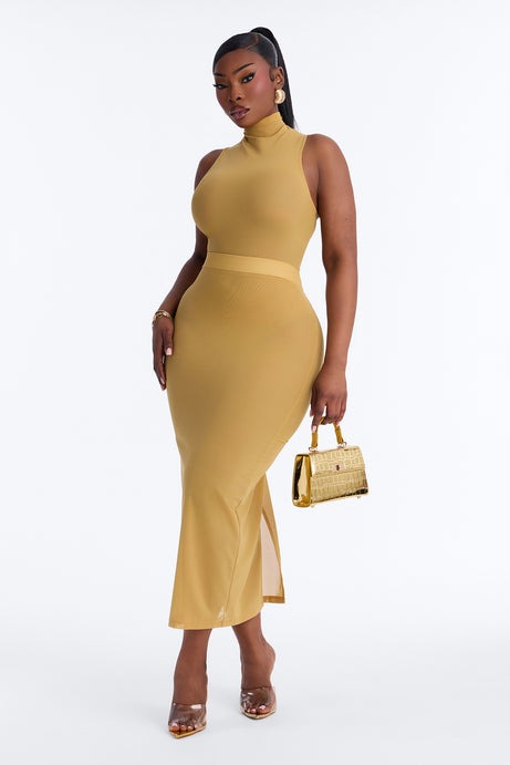 Power Mesh Turtle Neck Sleeveless Bodysuit - Honey