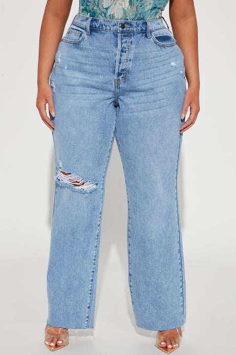 Topanga 90's Ripped Straight Leg Jeans - Medium Wash