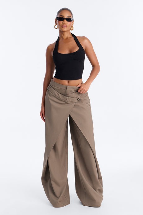 Seeing Double Wide Leg Wrap Front Trouser - Caffe
