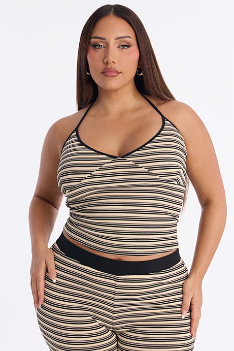 Tiana Halter Striped Capri Set - Cream/combo