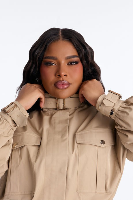 Gracelle Lightweight Twill Funnel Neck Bomber Jacket - Khaki