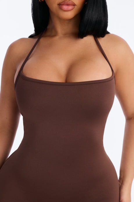 Contour Double Lined Halter Maxi Dress - Chocolate