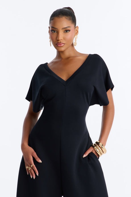 Let's Relax Barrel Wide Leg Jumpsuit - Black