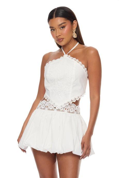 Zaphrina Mini Bubble Skirt Set - White
