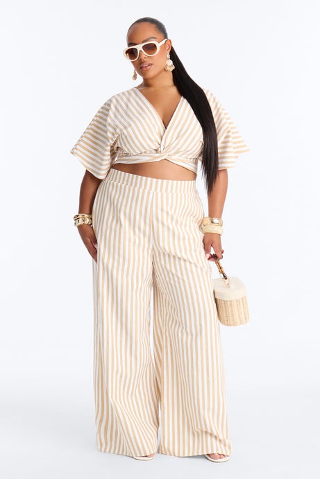 Nantucket Stripe Pant Set - Taupe