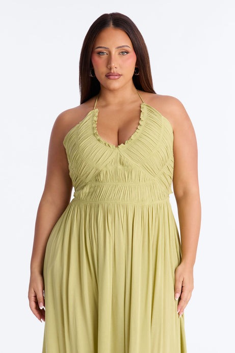 Pretty In Paradise Backless Maxi Dress - Lime