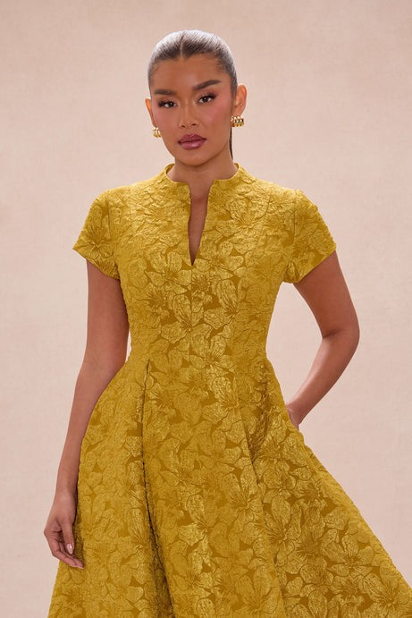 Maribelle Jacquard Midi Dress - Chartreuse