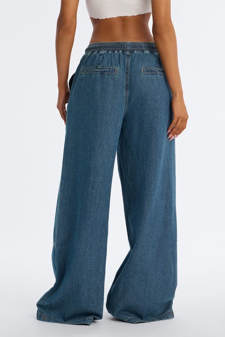 Around The World Linen Blend Pull On Jeans - Dark Wash
