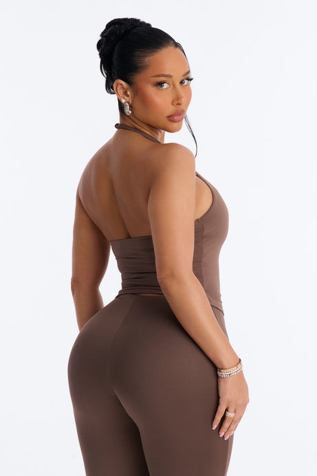 Second Skin Double Lined Twist U Neck Halter Top - Brown
