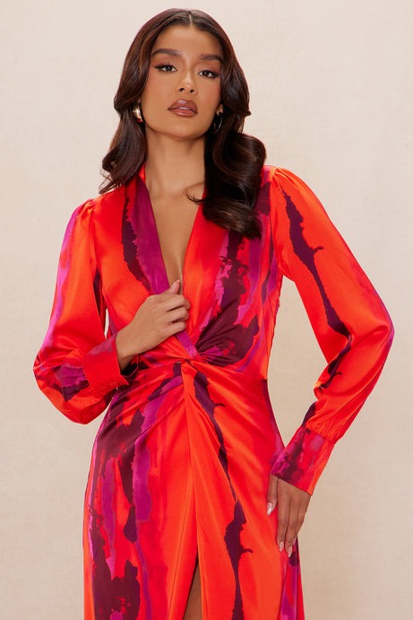 Gabriella Long Sleeve Maxi Dress - Orange/combo