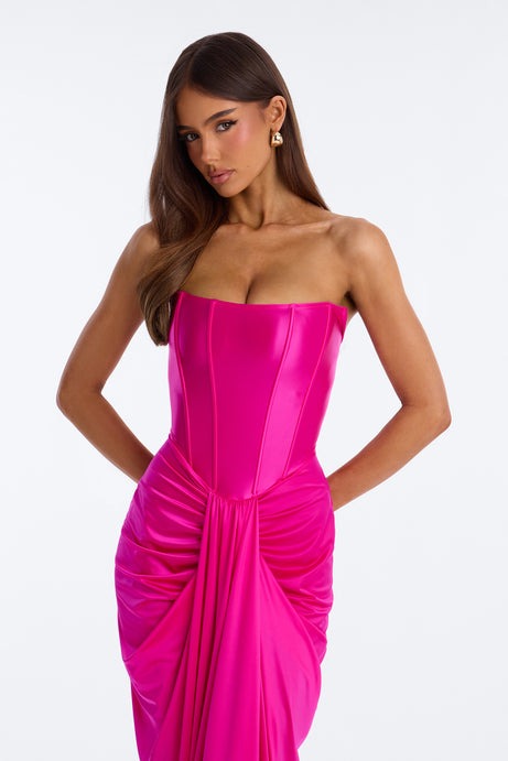 Warm Horizon Satin Maxi Gown - Hot Pink