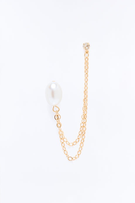 Fresh Water Pearl Double Piercing Earrings - Gold