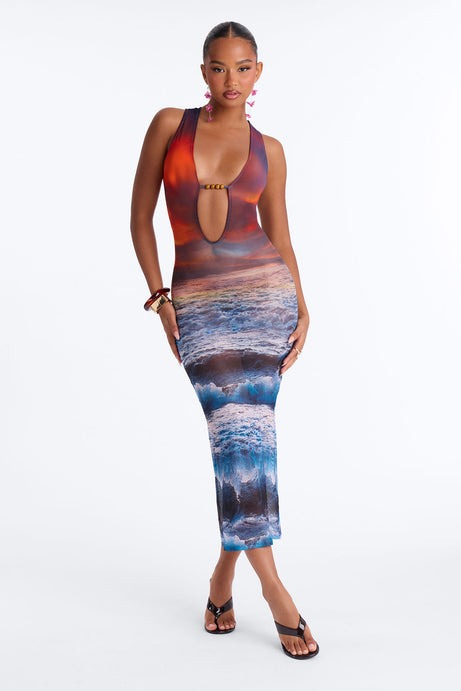 Island Fever Mesh Midi Dress - Blue/combo