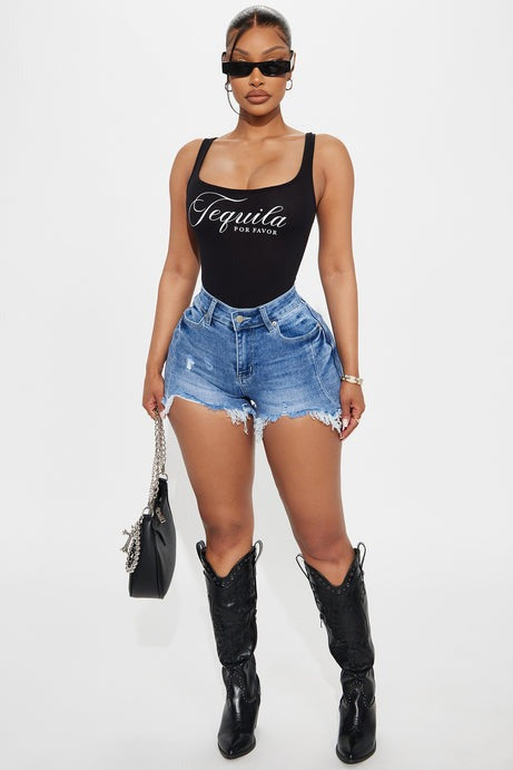 Opening Up Stretch Denim Shorts - Vintage Wash