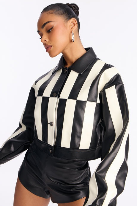 Get Over It Cropped Faux Leather Jacket - Black/White