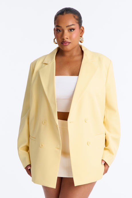 Big Goals Double Breasted Oversized Blazer - Butter Yellow