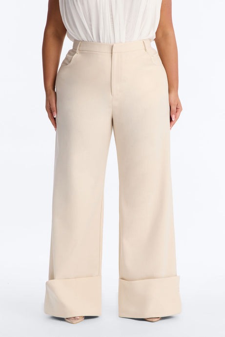 Clara High Rise Wide Leg Cuffed Trouser Pant - Stone