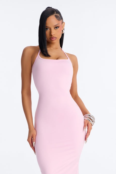 Contour Double Lined Halter Maxi Dress - Light Pink