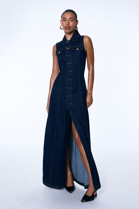 Deandra Denim Stretch Maxi Dress - Dark Denim