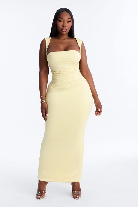 Contour Double Lined Straight Neck Maxi Dress - Butter Yellow