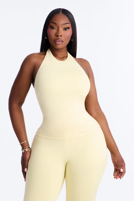 Second Skin Bra Pad Sleeveless Halter Top - Butter Yellow