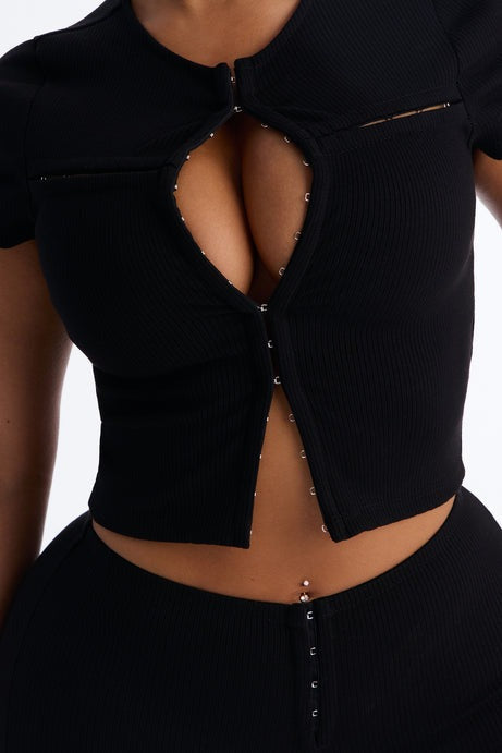 Kami Snatched Short Sleeve 2 Piece Micro Mini Short Set - Black