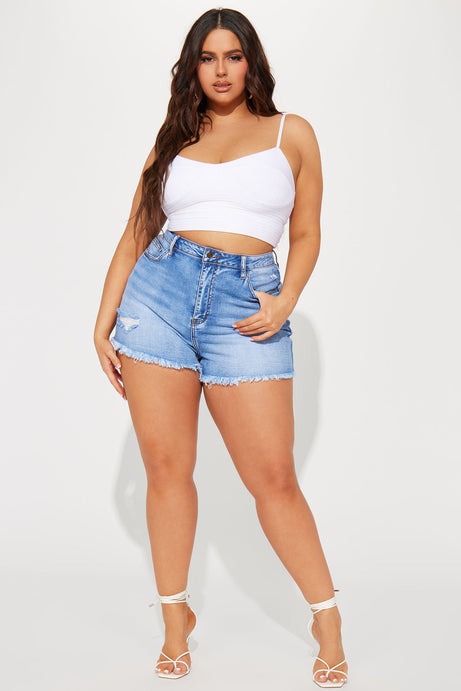 Up To You Stretch Cut Off Denim Shorts - Medium Wash