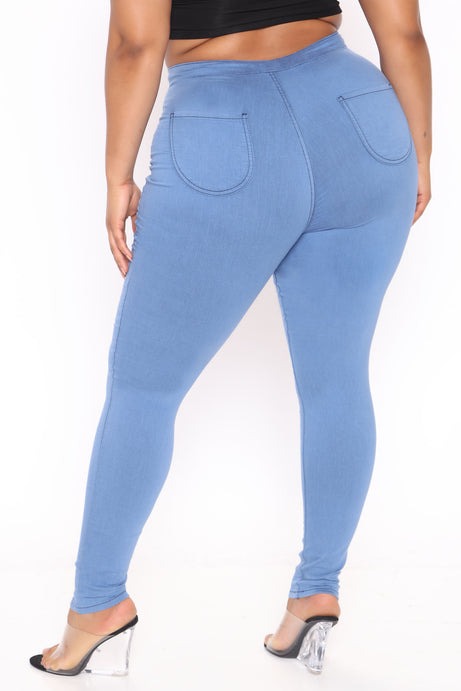 Super High Waist Denim Skinnies - Medium Blue