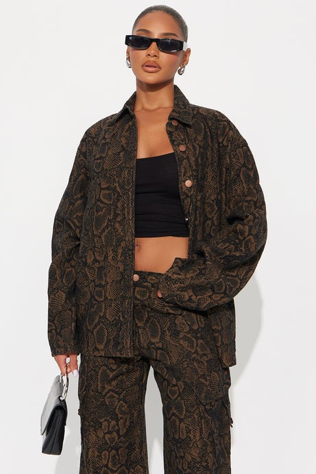 Bite Back Boyfriend Denim Shacket - Brown/combo