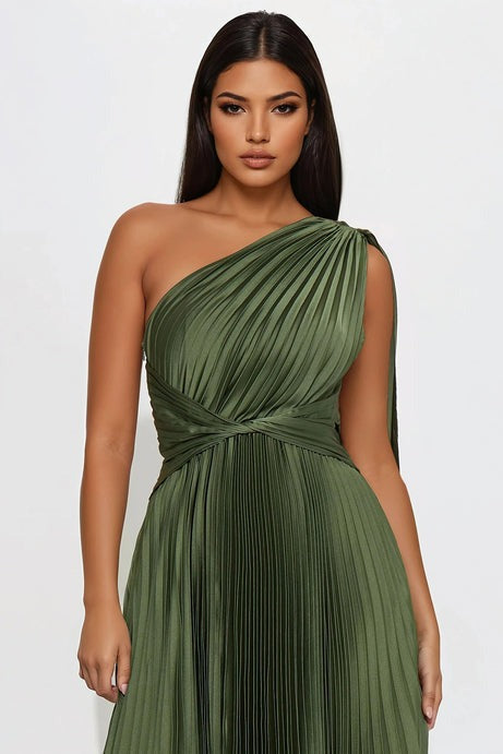Athena Pleated Maxi Dress - Olive
