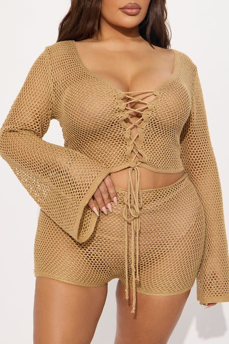 Out All Summer II Crochet Cover Up Set - Taupe