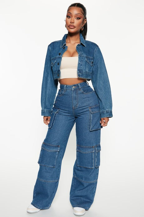 Cora Super Cropped Denim Jacket - Medium Wash