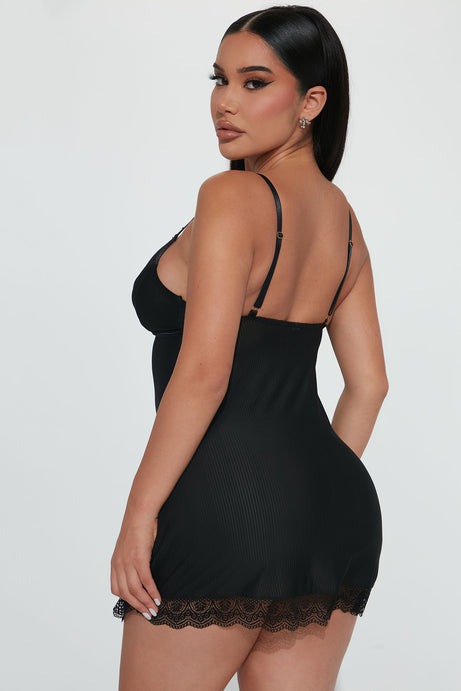 Never Ever Ribbed Babydoll - Black
